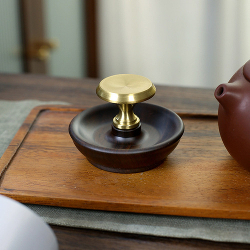 Black sandalwood cover tea pet accessories teapot lid bowl lid bracket Kung Fu tea set pure copper solid wood combination tea table decorations
