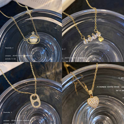 South Korea titanium steel necklace for women ins style niche design sense advanced clavicle chain simple all-match pearl pendant jewelry