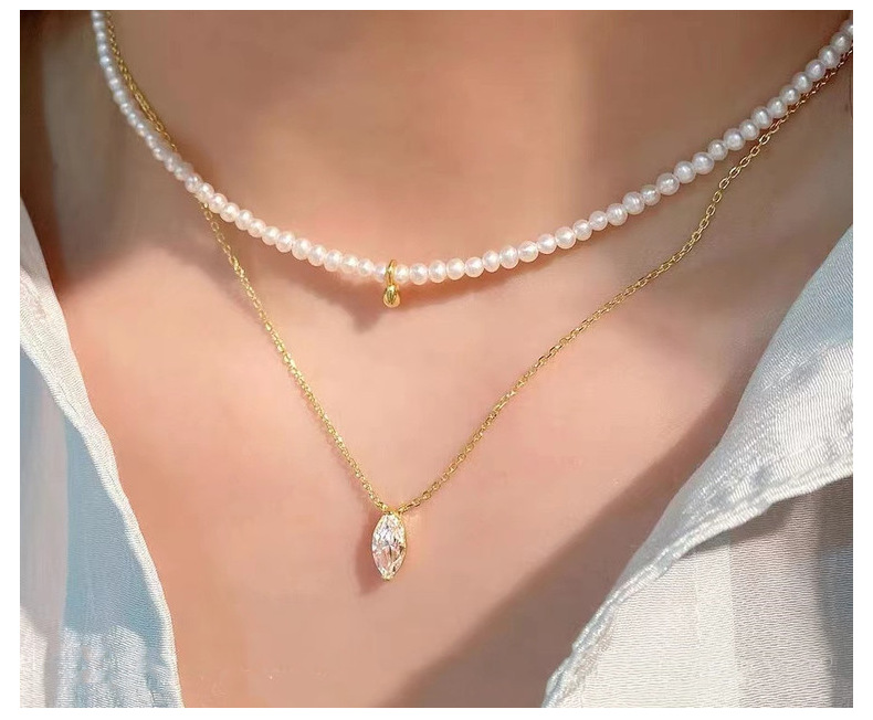 Daily Occasion 925 Sterling Silver Material Geometric Pattern 925 Sterling Silver Geometric Zircon 925 Sterling Silver Cable Chain Pendant Necklace