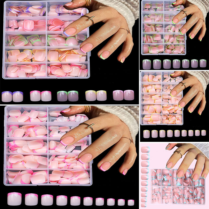 Uña francesa 120 piezas en caja corta de color francesa desmontable pieza de uñas falsas manicura