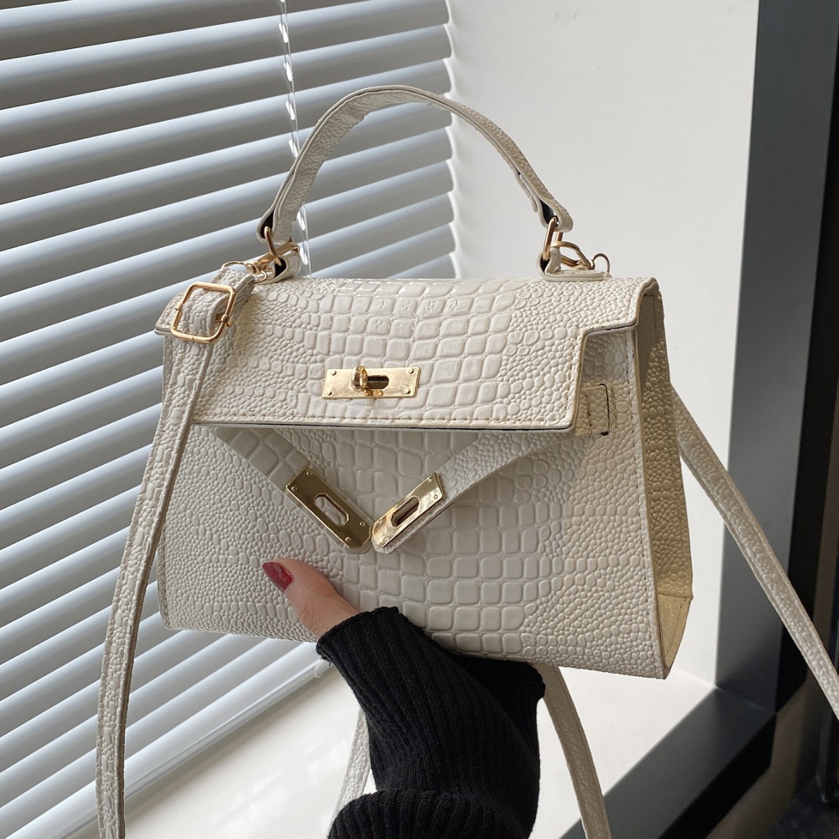 Bolso de mano blanco 2025, nuevo bolso de moda de otoño y invierno, bolso de tela, bolso de mochila, bolso de cocodrilo, bolso de Kelly
