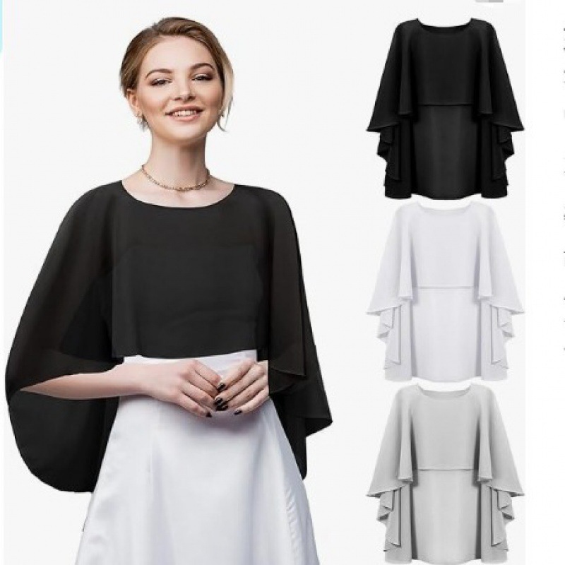 Summer thin shiffon solid short cloak with a round collar