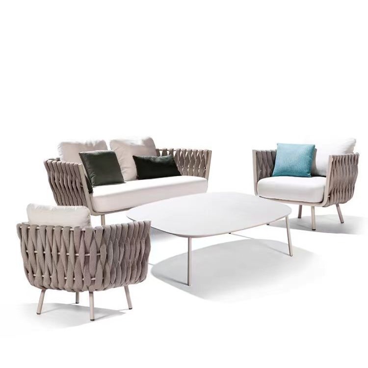 Sofá nórdico dormitorio traje diseñador al aire libre muebles de alta gama impermeable al aire libre terraza ratán-como sofá de tres asientos-