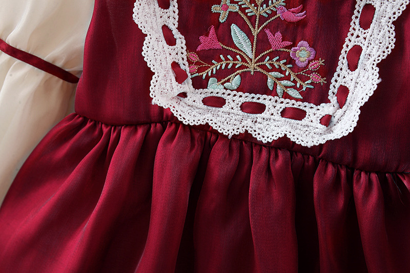 Robe de princesse élégante pour petites filles, nouveau style d'automne, jupe à manches longues en dentelle épissée pour enfants 4873_voghion.com