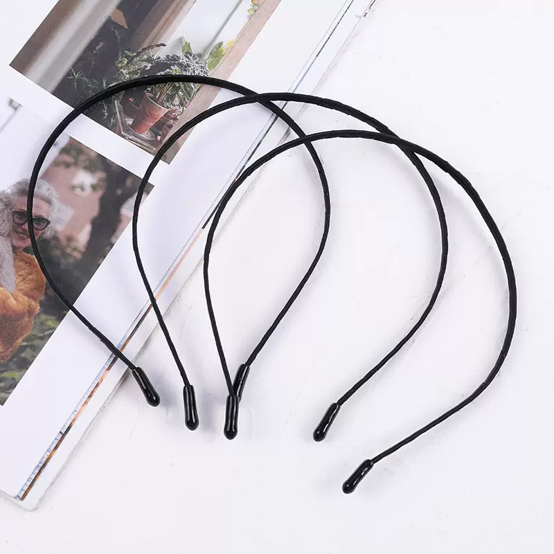 金属绕涤纶织带包脚套发箍5mm黑色全包压发细头箍DIY手工饰品配件