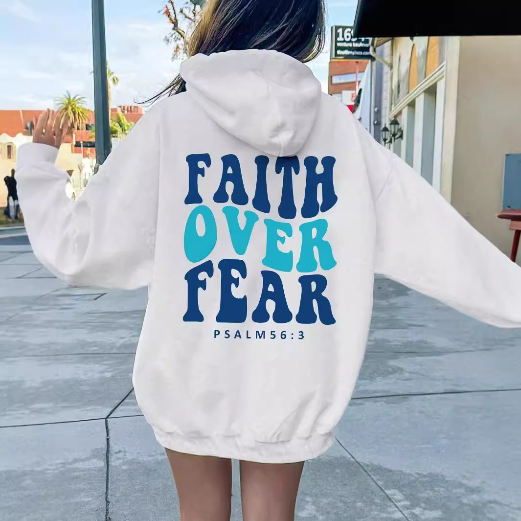 Women's Fleece Sweatshirt Solid Color Letter Kangaroo Pocket Drawstring Print Hoodie Wholesale_voghion.com