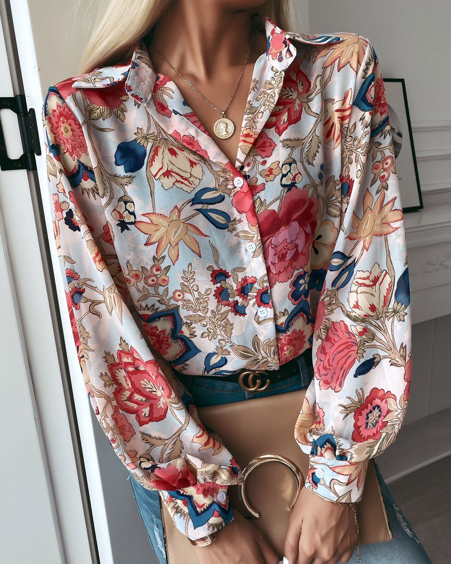 Women's shirt Chiffon style commuter lapel long sleeve shirt_voghion.com