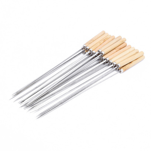 Wooden handle flat needle stainless steel barbecue skewer flat skewer outdoor lamb kebab barbecue skewer steel skewer round skewer barbecue needle iron skewer