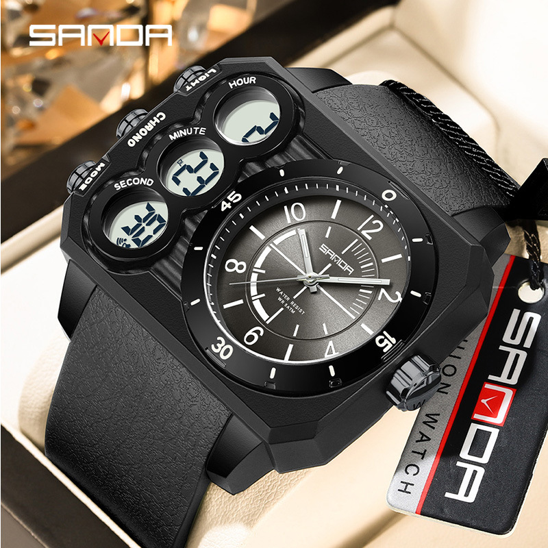 Men's Dual Display Electronic Watch Fashion Trend Waterproof Luminous Large Dial Sports Watch_voghion.com
