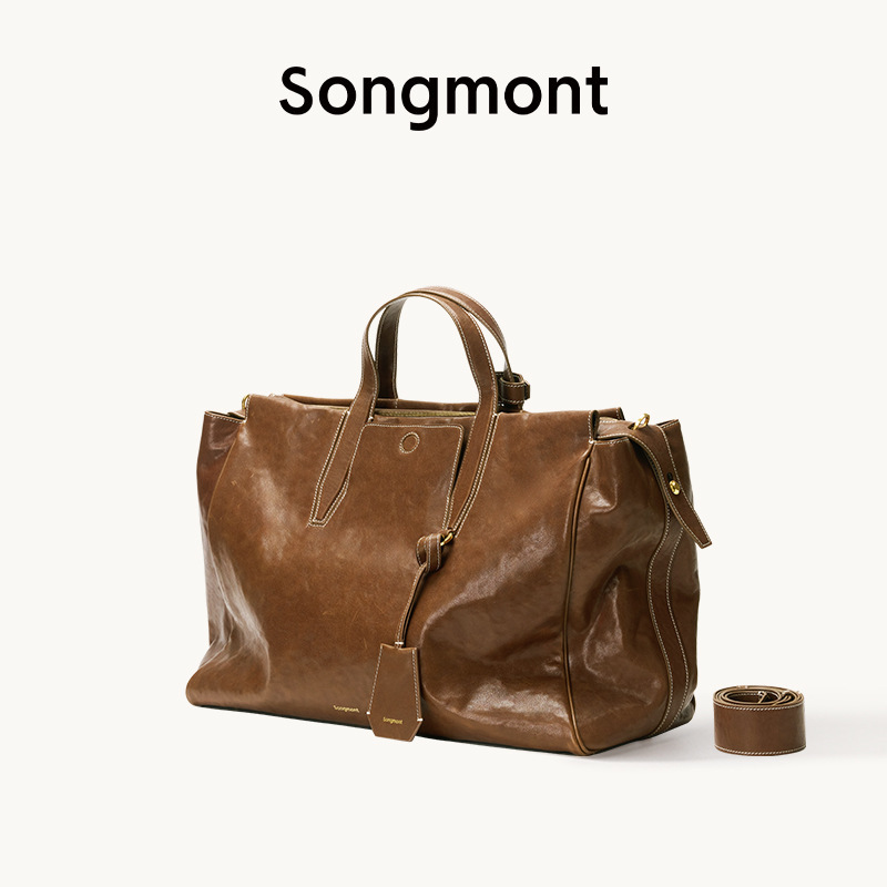 Songmong Yamashita Tracking Series Sightseeing Travel Bag Vegetable Tanned Cowhide Tote Bag Minimalist Large Capacity Laptop Bag - Thumbnail 4
