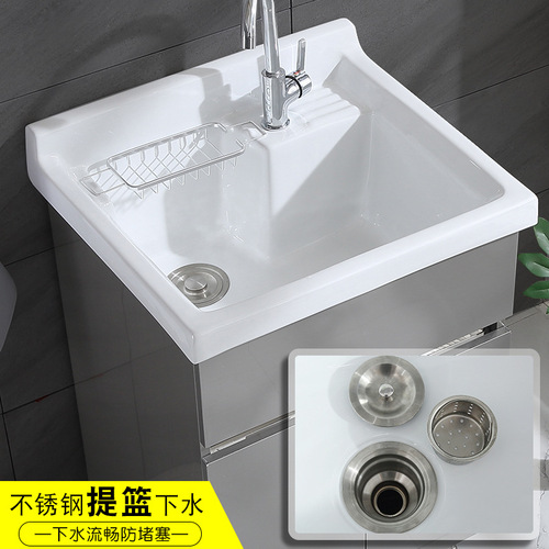 Stainless steel laundry cabinet, bathroom cabinet, basin, ceramic washbasin, laundry tub with scrubbing board, vanity, balcony