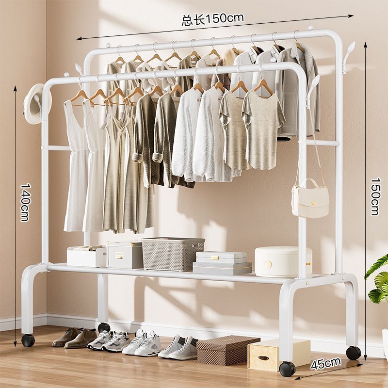 Perchero sencillo de interior, perchero de suelo para balcón o dormitorio, perchero móvil reforzado con doble barra para colgar ropa