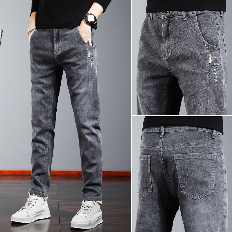 2026 nuevos jeans de hombre otoño y invierno delgados pies negros gruesos pantalones de tendencia de primavera y otoño