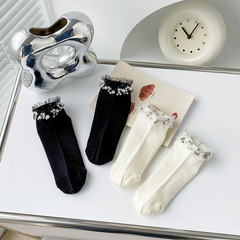 Pearl lace edge short socks for women, suitable for spring and summer, versatile, Japanese cute girl style, outerwear white thin version JK short socks, trendy