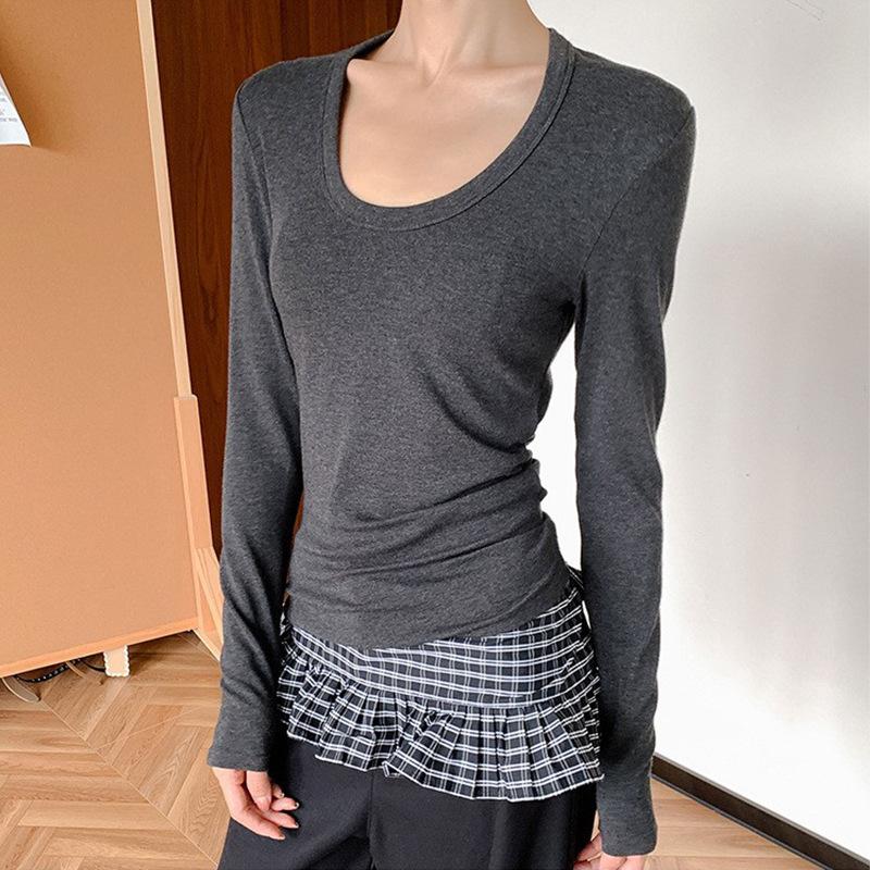 Autumn Wool Scoop Neck Slimming Basic Versatile Base Shirt for Women, Suitable for Layering or Wearing Alone, Soft, Comfortable, and Warm Base Shirt