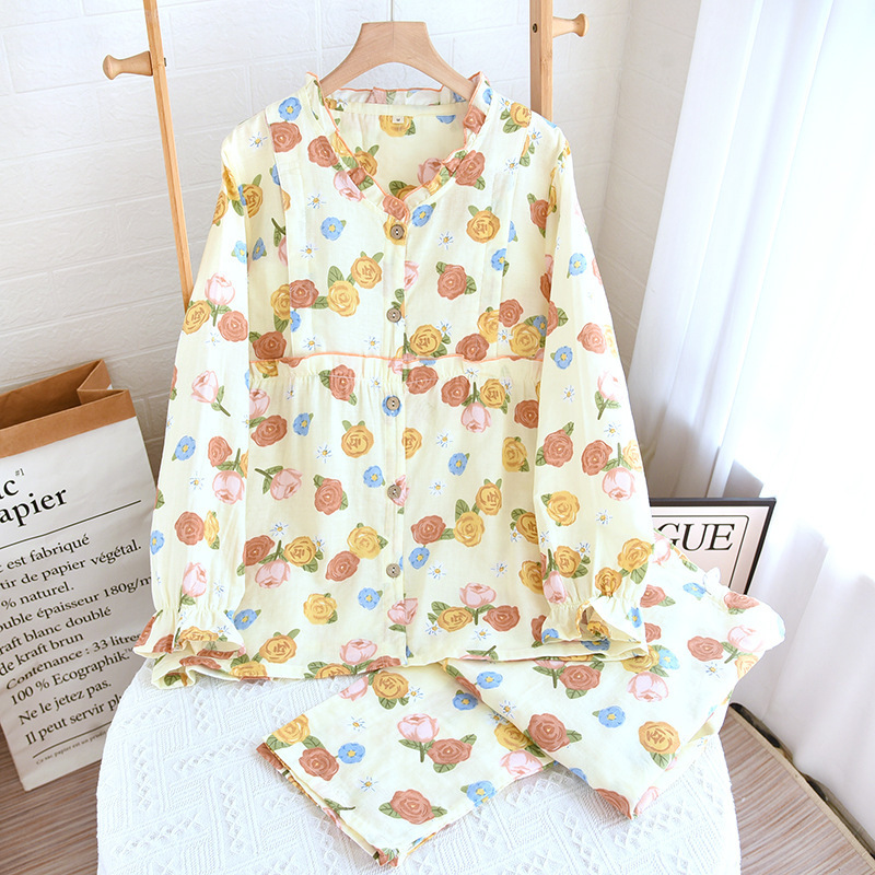 Special Price Off-Size Large Size Double-Layer Gauze Confinement Clothes All Year Round Thin Cardigan Nursing Pajamas Long-Sleeved Lapel Breastfeeding