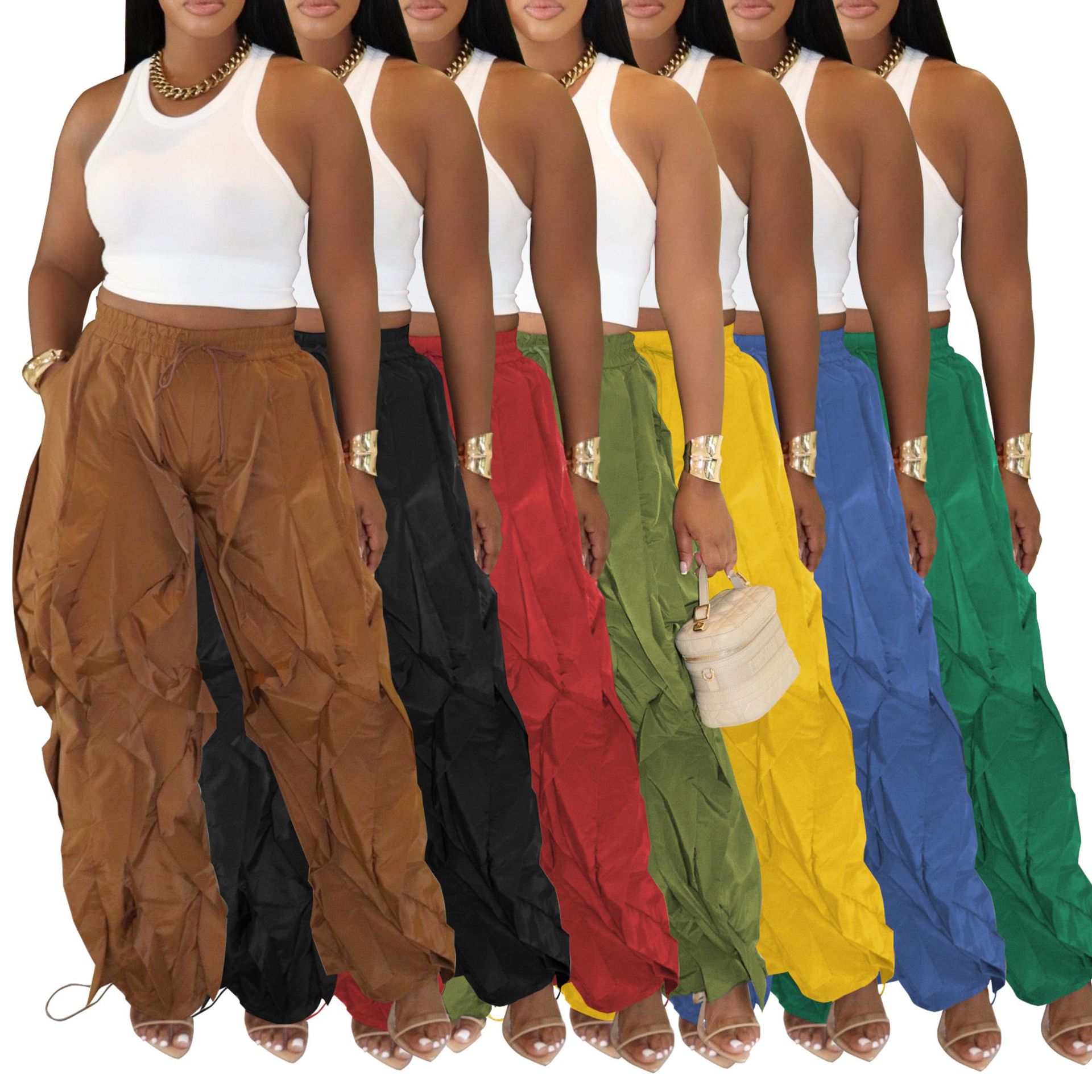 Al336 Amazon Cross-Border European and American Women's Casual Wide-Leg Pants Elegant Work Clothing Splicing Lace Loose Pants