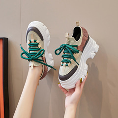 厚底內增高老爹鞋女春秋真皮鞋子ins潮2023年新款休閒松糕鞋