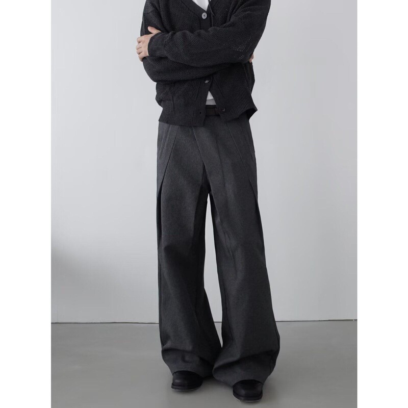 American Retro Style Pleated Diagonal Placket Deconstructed Trousers Trendy Brand Old Money Loose Wide-Leg Floral Trousers Trendy Brand Men's Trousers