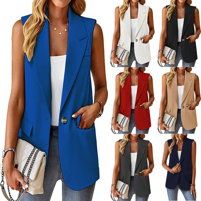 2025 European and American Spring and Summer New Style Elegant Work Casual Sleeveless Cardigan Vest Suit for Women