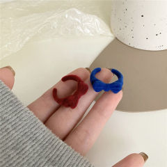 Cute girly velvet ring retro flocked bow open ring cold style French sweet autumn and winter