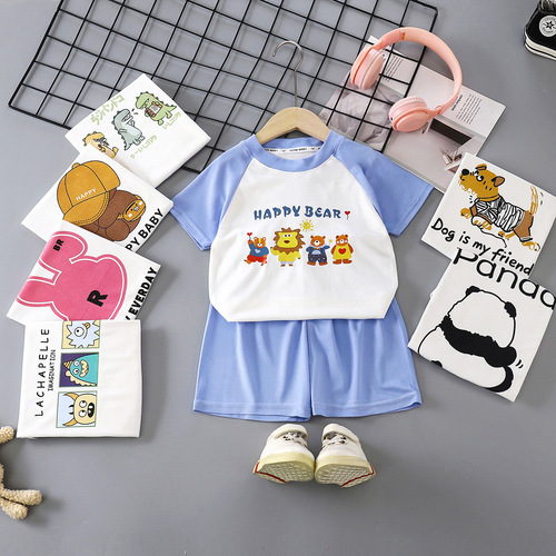 New children's summer clothing set, casual loose clothes for boys, short-sleeved baby summer children's wear, wholesale infant clothing.