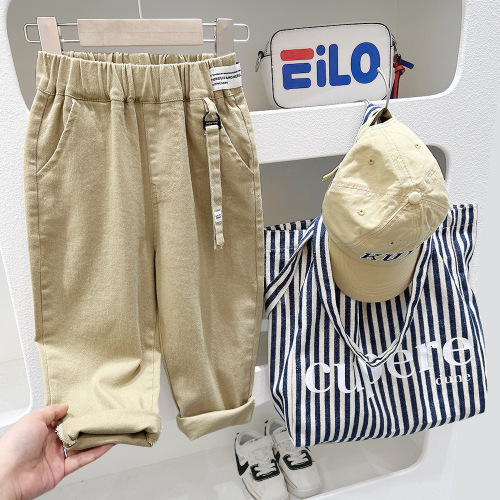Boys' pants spring and autumn 2024 new children's solid color simple casual pants spring medium and large children's thin trousers trend