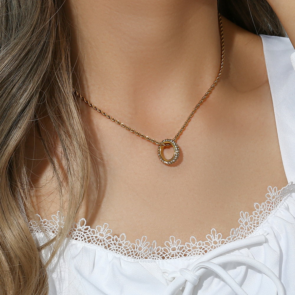 Basic Round Stainless Steel Necklace Inlaid Zircon Stainless Steel Necklaces_colorza_5