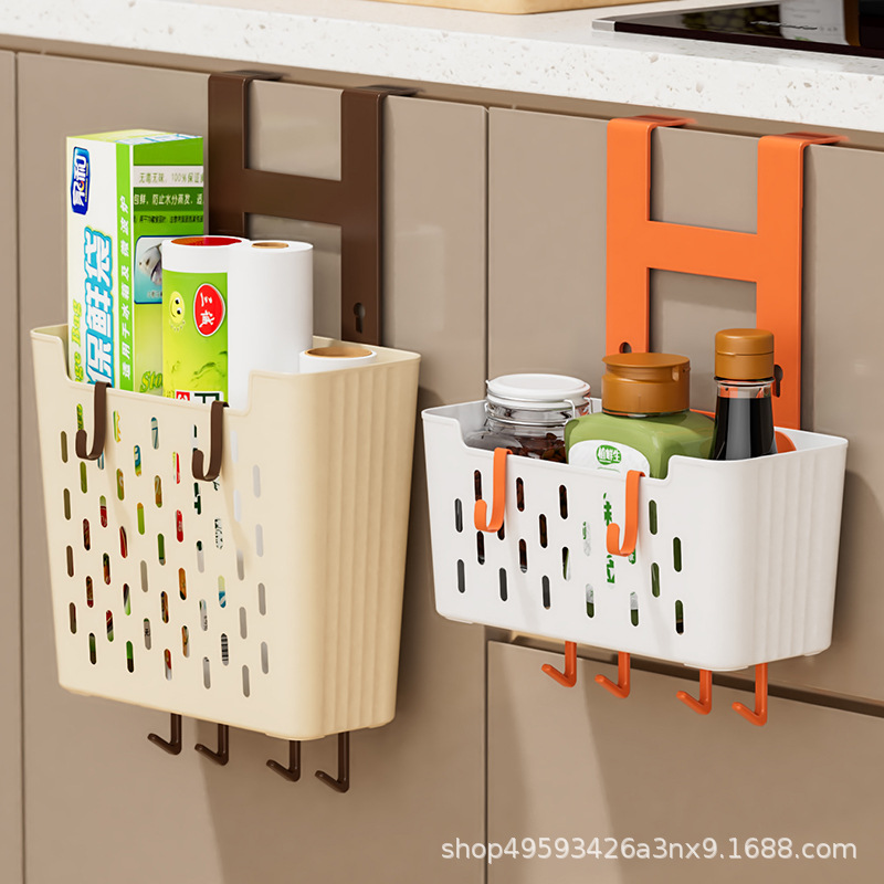 Kitchen Living Room Door Bathroom Punch-free Kitchen Rack Cabinet Door Hangable Wall-mounted Storage Basket Storage
