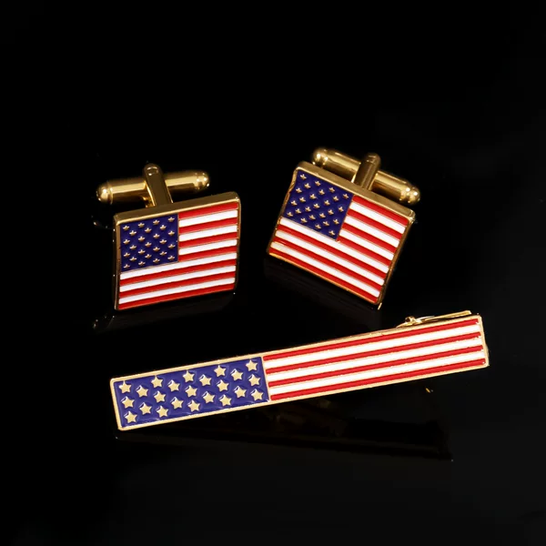 American Flag Independence Day Cufflinks Alloy Electroplated Fashion French Business Cufflinks Cuff Pins Tie Clip Set New Product