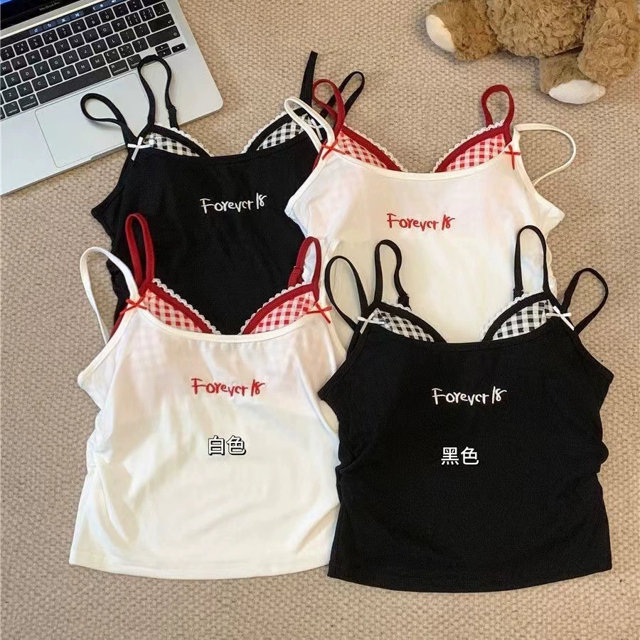 Чистый стиль кружева в клетку поддельный два подтяжка жилет женский с нагрудным ковриком весной и летом тонкий и носить топ без рукавов