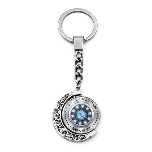Iron Man Energy Reactor Keychain Marvel Superhero Double-Sided Rotating Moon Pendant Metal Keychain