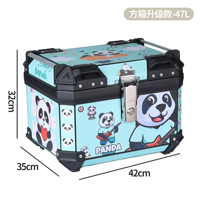 Motorcycle trunk: Motorcycle Tail Box, Trunk, Anti-Fall Resistant - panda-sticker-square-box-upgraded-pp-material-47-liters-with-lining-and-backrest
