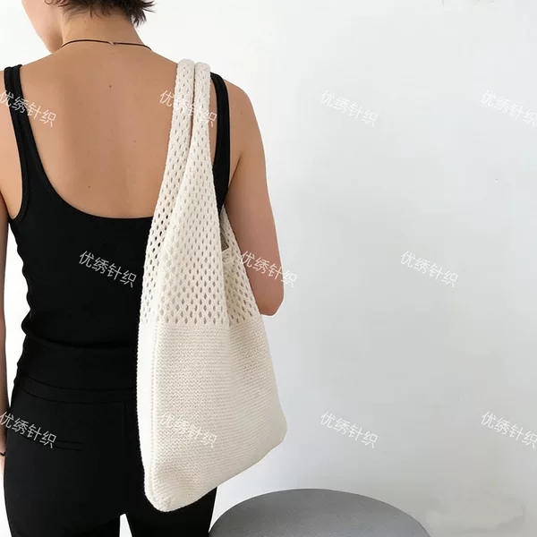 Cross-Border Popular Folding Single-Shoulder Crossbody Hollow-Out Casual Versatile Large-Capacity Woven Women's Bag Knitted Shopping Bag