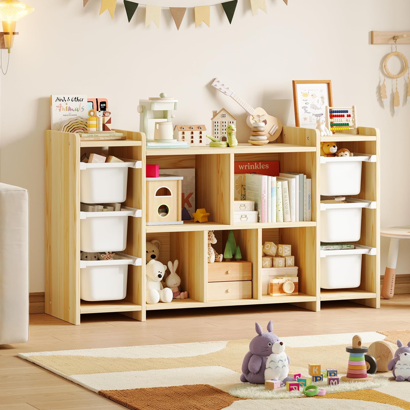 Cross-border Wooden Children's Toy Rack Storage Shelf Montessori Children's Toy Storage Rack Picture Book Rack Children's Bookshelf