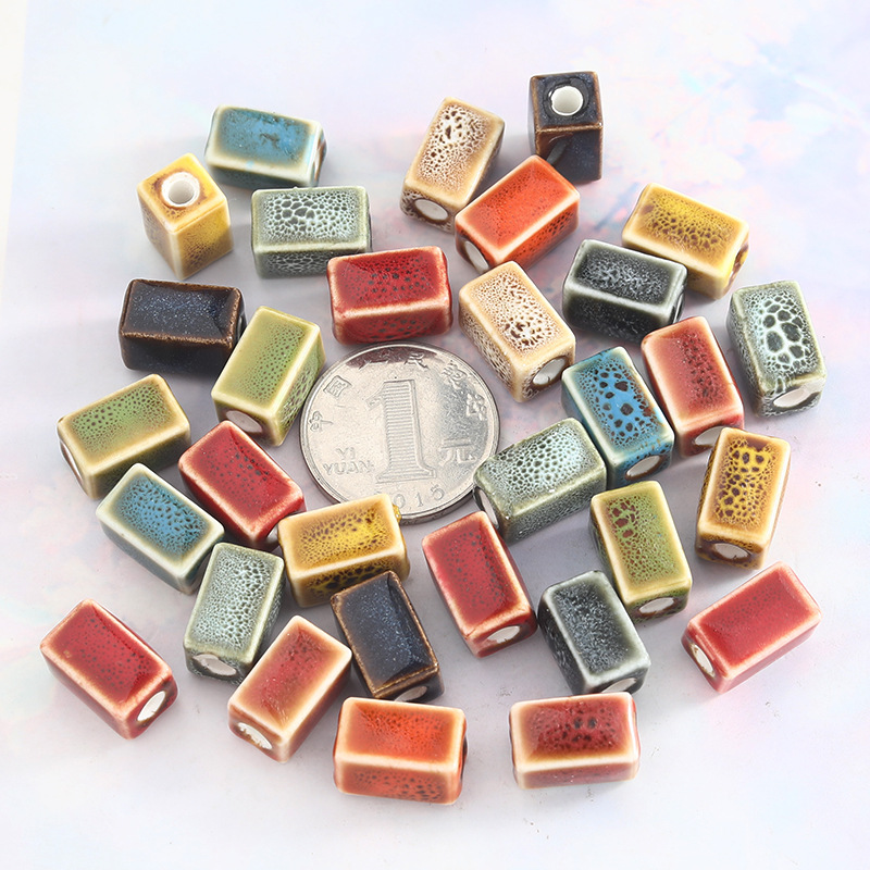 复古陶瓷方柱散珠钥匙扣服饰diy材料珠子手工饰品配件方块串珠配