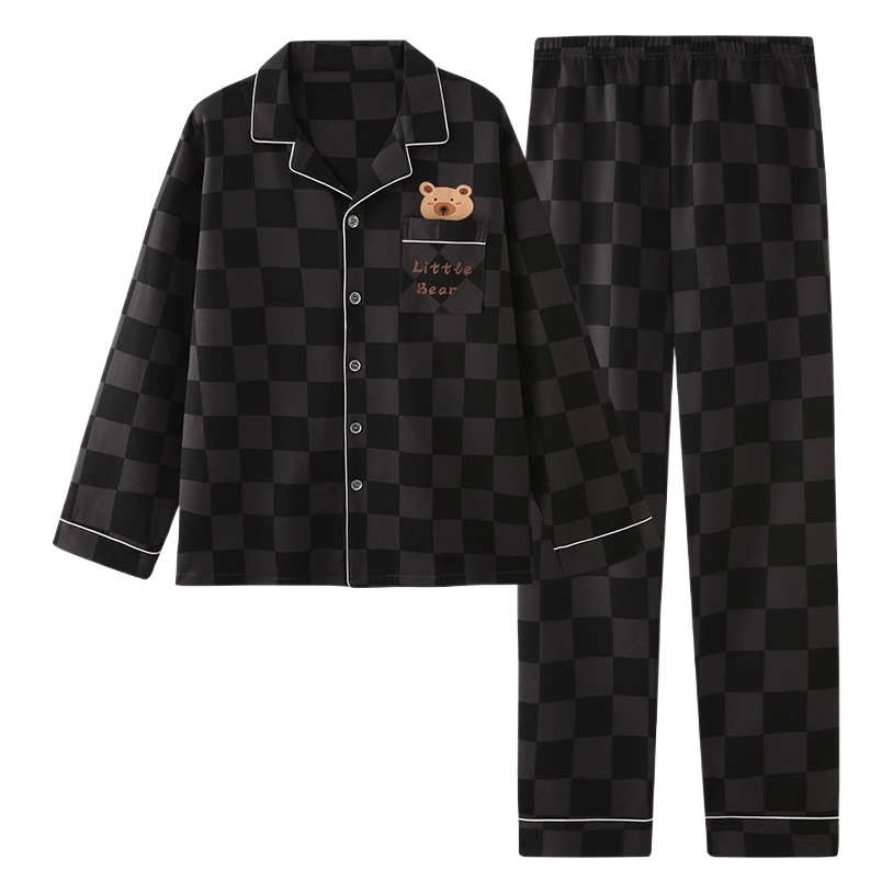 Pijamas de los hombres de primavera y otoño de manga larga casual de los hombres más el tamaño de la juventud suelta temperamento de mediana edad conjunto completo traje de moda para el hogar