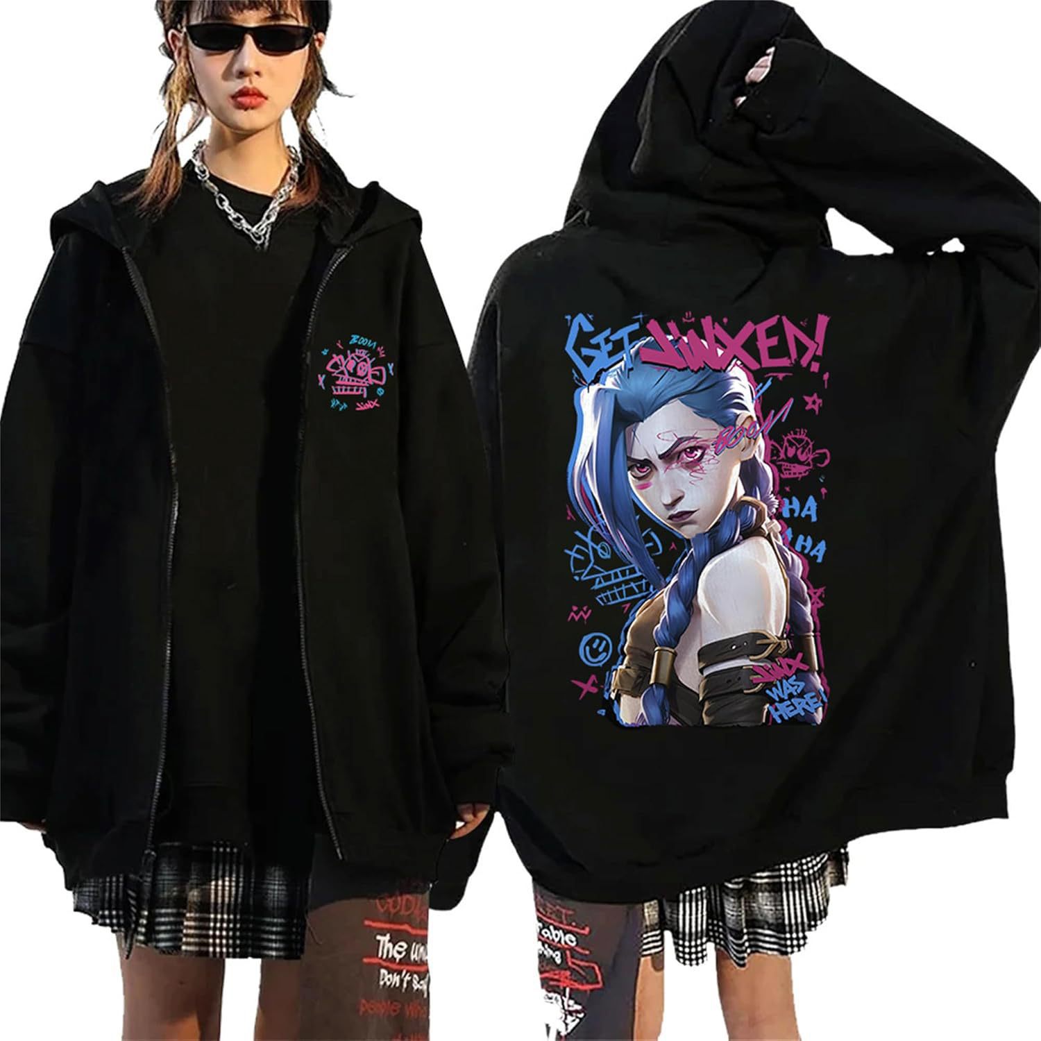 ZIMUHENAI Arcane-Jinx Graphic Zipper Hoody Men Women Hip Hop