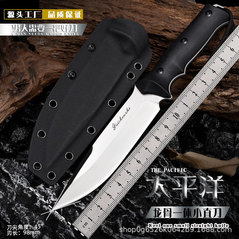 热卖出口太平洋DC53钢材龙骨一体龙骨锋利耐用随身直刀户外野营刀