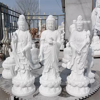 定制石雕佛像西方三圣佛像汉白玉观音菩萨像阿弥陀佛佛像花岗岩