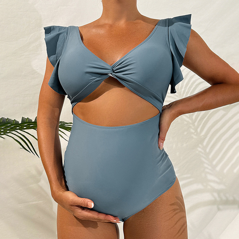Amazon Foreign Trade Maternity Swimsuit for Women 2026 New Fashion Solid Color Loose Short-Sleeved Belly-Covering One-Piece Swimsuit