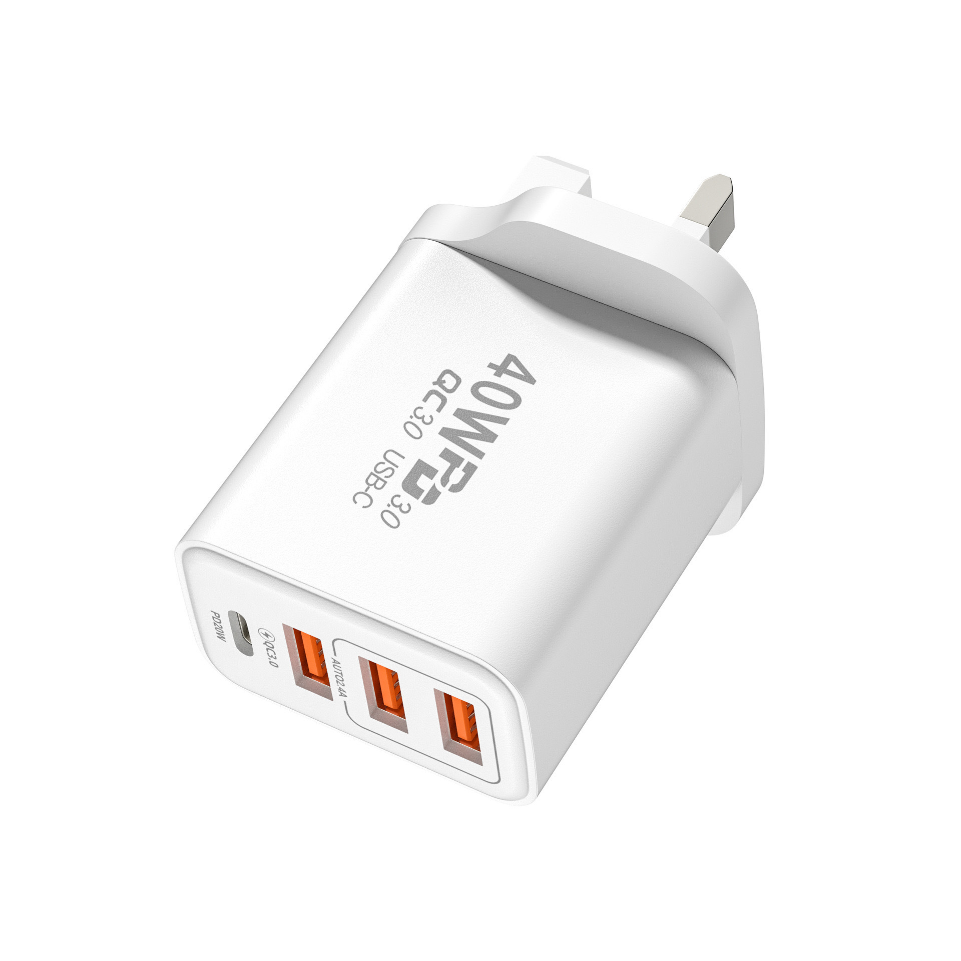 40W3U+1PD 고속 충전 헤드 영국 표준(흰색)