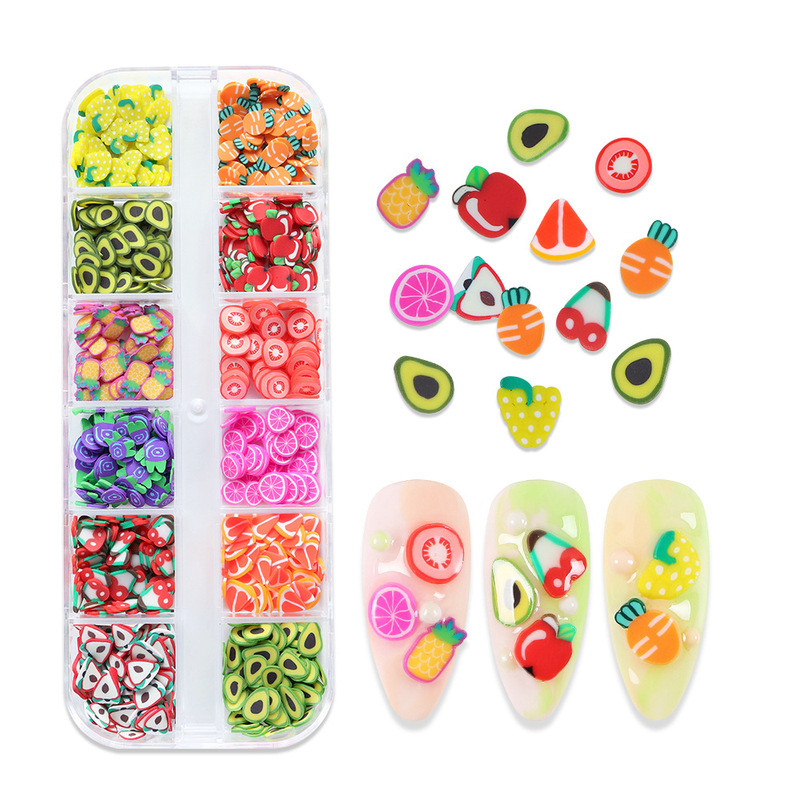 New 12-Pack Pineapple Avocado Cherry Fruit Soft Clay Manicure Patch DIY Nail Jewelry Glue Material