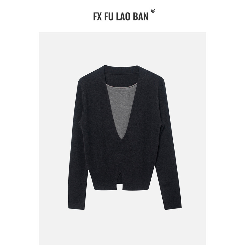 Fuboss's New French-Style High-End Luxury Long-Sleeve Wool Knit Sweater for Women, Slim-Fit Top for Spring and Autumn