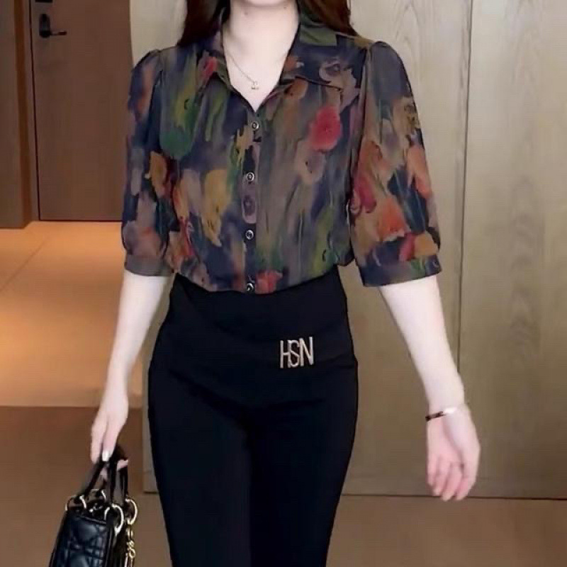 2025 Summer New Arrival Printed Shirt Women's Western Style Loose Belly Covering Thin Pretty Shirt Mother's Top Women 2025 Summer New Arrival Printed Shirt Women's Western Style Loose Belly Covering Thin Pretty Shirt Mother's Top Women