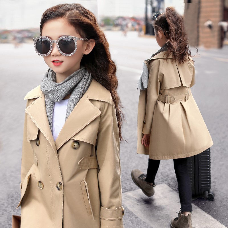 Girls' trench coat 2025 new style children's outerwear spring and autumn wear for medium and large children, British style, fashionable mid-length children's clothing, long sleeves