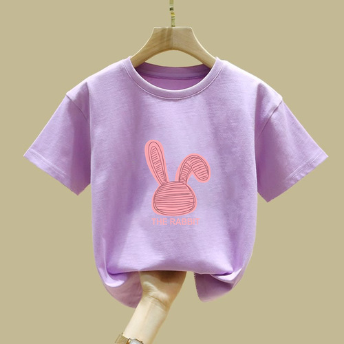 2411 # 100% Cotton Short-Sleeve Summer Kids' T-Shirt, Stylish Top, Girls' Base Layer Shirt