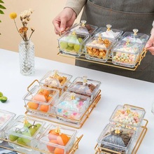 水果盘家用客厅干果盒零食摆放盘北欧创意高档坚果盘玻璃分格果盘