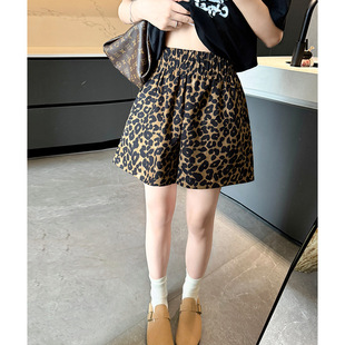 Leopard Print Sports Shorts Women's Loose Summer 2025 New Style Loose Straight Three-Quarter Pants Petite Wide-Leg Pants