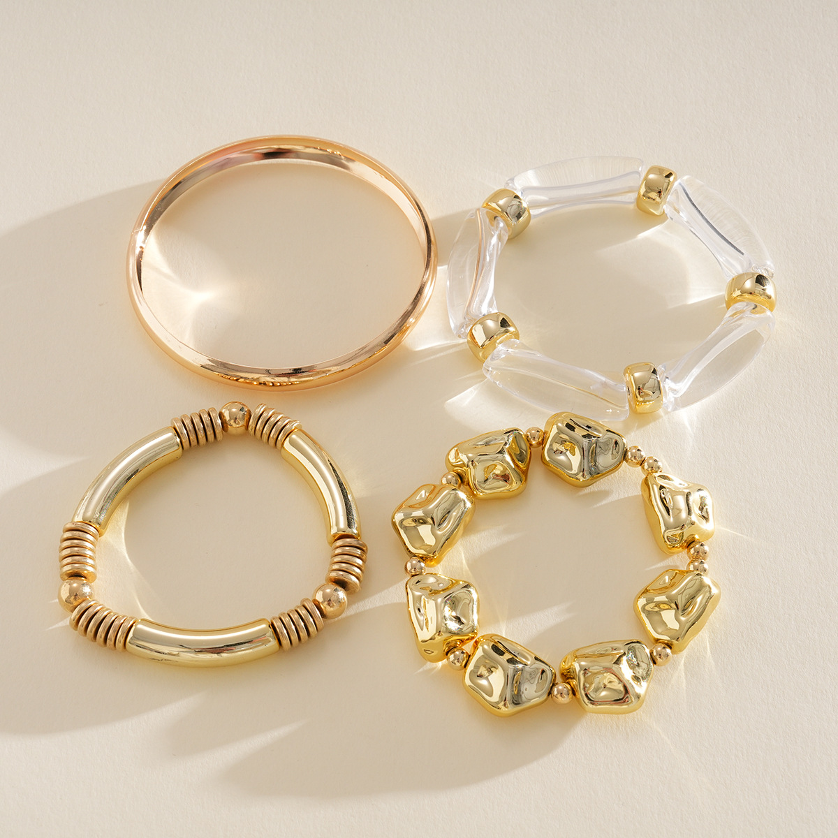 Europa y Estados Unidos transfronterizos cuatro piezas metal acrílico irregular pulsera de geometría pulsera de nicho de moda personalidad joyas de mujer